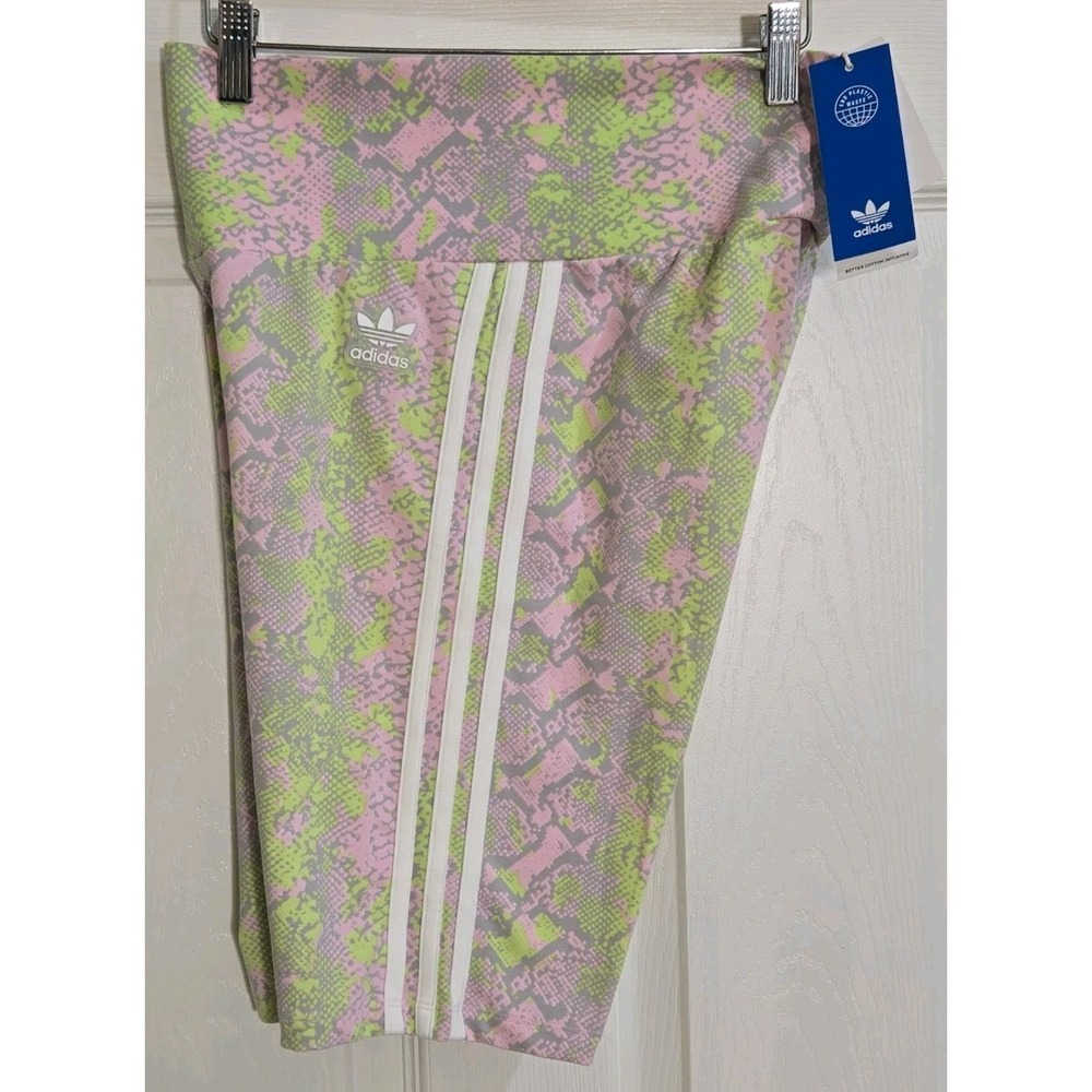 Adidas Shorts Women MEDIUM Tights Pink Green HT5967 NEW